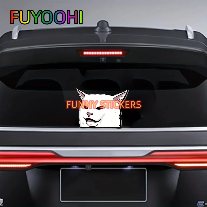 FUYOOHI Cute Cat Meme Vinyl Decal - Fun and Adorable Car, Laptop, or Window Decoration