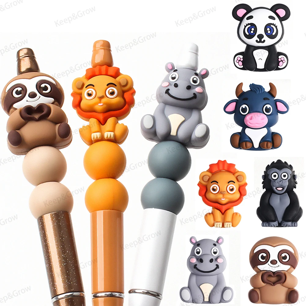 5/20/50Pcs Animal 3D Silicone Beads Cute Panda Cow Hippopotamus Lion Sloth Orangutan Perfect Focal Beads for DIY Jewelry Making