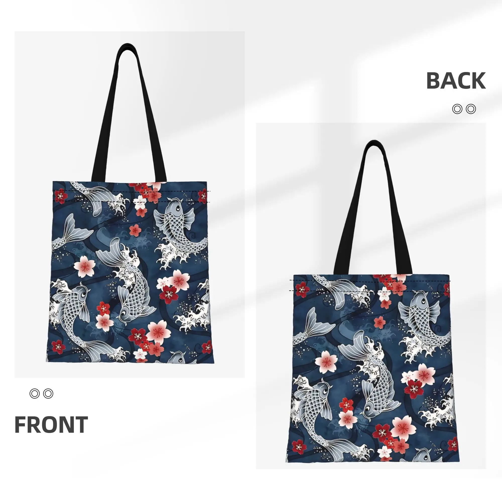 Floral Koi sakura blossom in blue Canvas Woman Tote Bag for Shopping Travel Outdoor Heavy Duty Shoulder Handbag