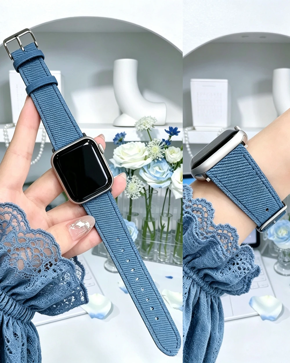 Excellent Denim Leather Loop Correa For Apple Watch Band Series Ultra 11/10/9/8/7 38mm 40mm 41mm 42mm 44mm 45mm 46mm 49mm Strap