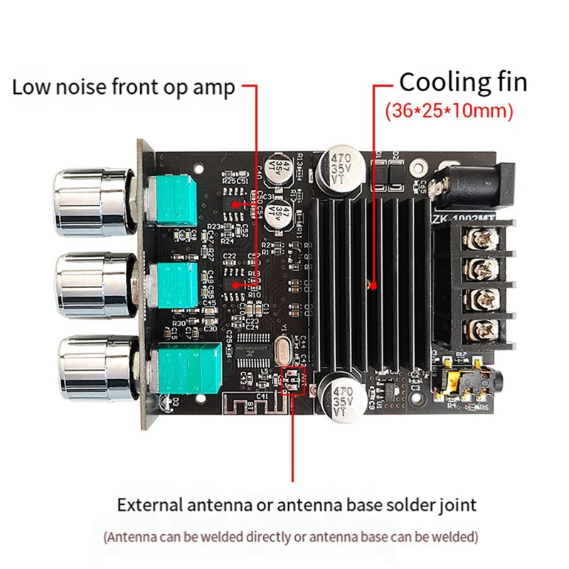 Bluetooth Power Amplifier Board Kit com proteção contra curto-circuito para Sound Box, 100W Canal, ZK-1002MT 5.0, Peças