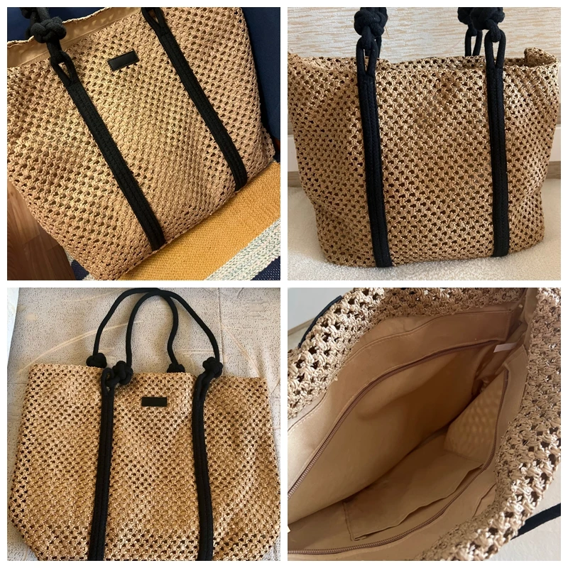 Elegante Damen Stroh gewebte Handtasche Frauen Urlaub Strandtasche Casual Shopper Tote Top-Griff Taschen Mode Unterarm Umhängetaschen – Detail 2