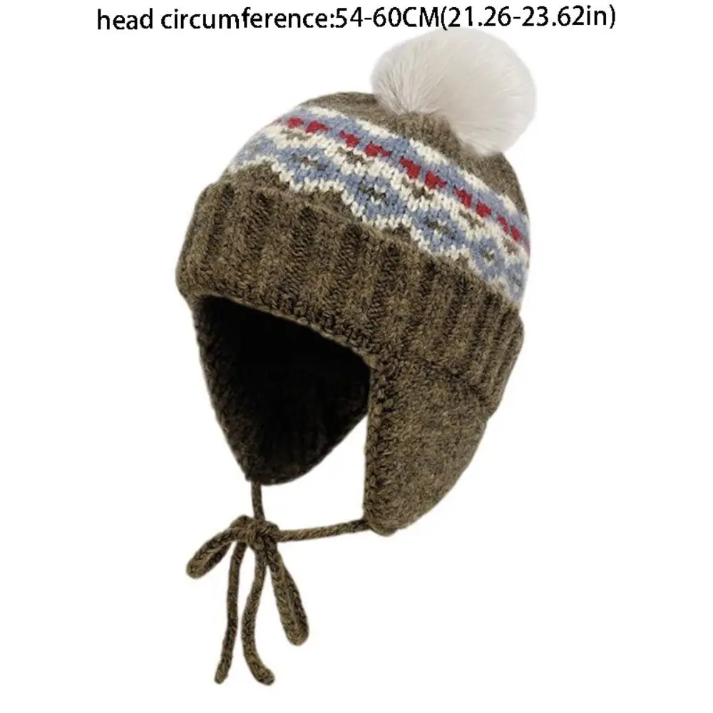 Теплая жаккардовая вязаная шапка в стиле ретро, шерстяная винтажная шапка в стиле Fair Isle, милая шапка с принтом для защиты ушей, аксессуары для одежды