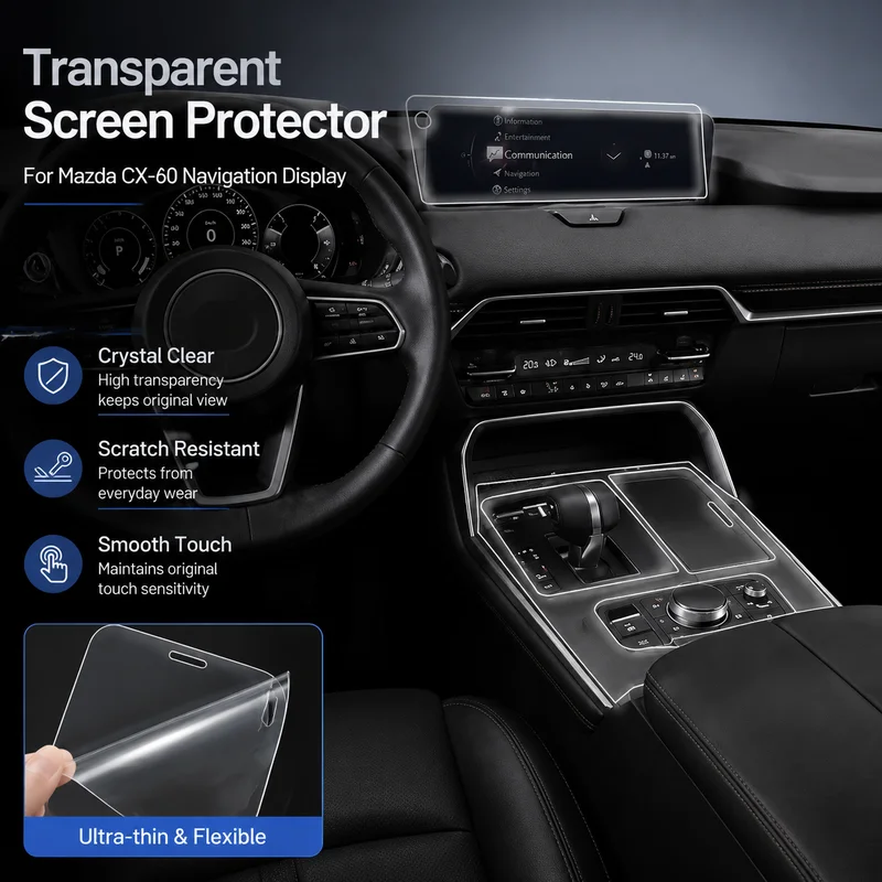 

Transparent Interior Screen Protector Film for Mazda CX-60 Navigation Display - Car Accessories, Easy Installation
