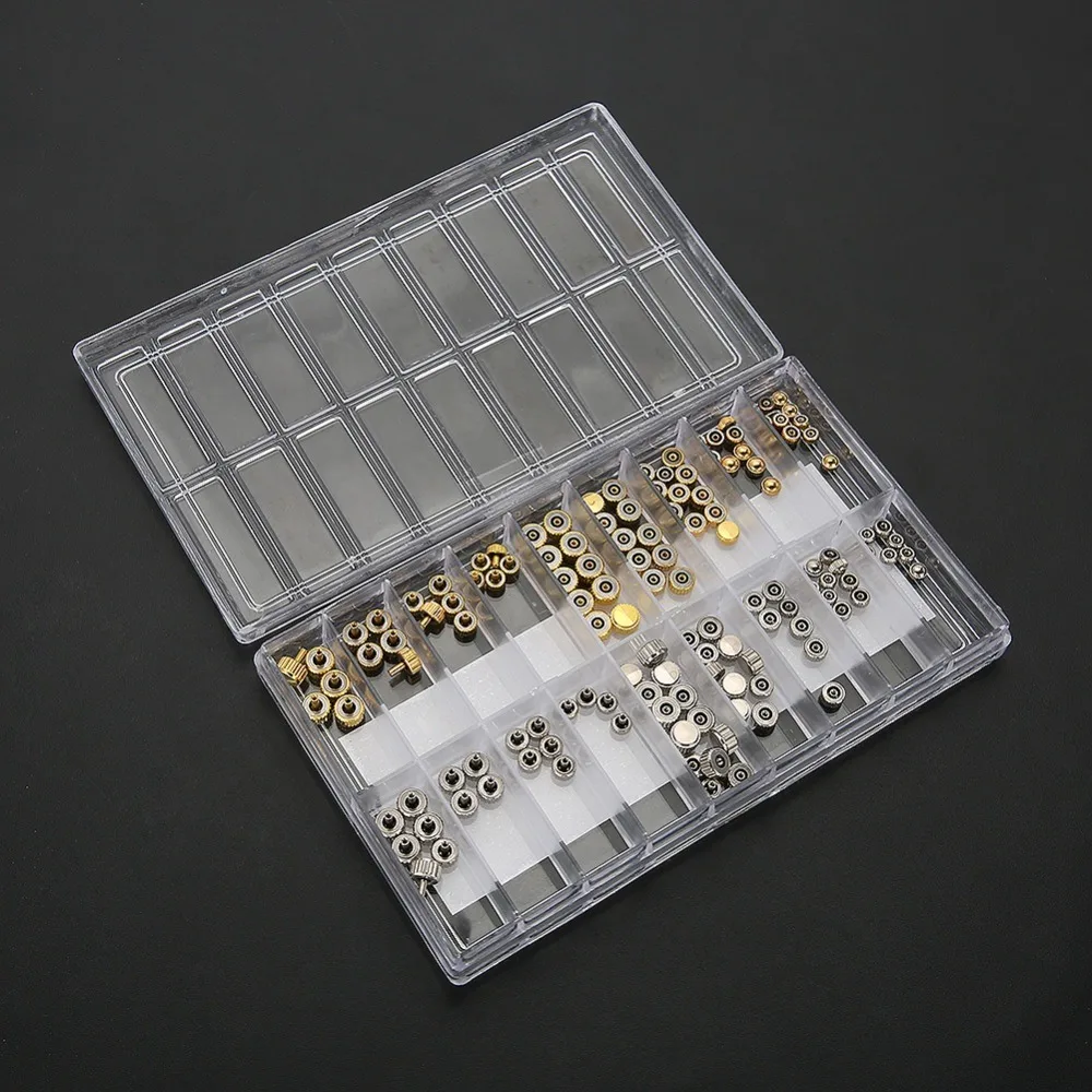 Juego de piezas de corona de reloj de cobre portátil, cúpula dorada, cúpula plateada, surtido de corona de reloj, relojero de repuesto