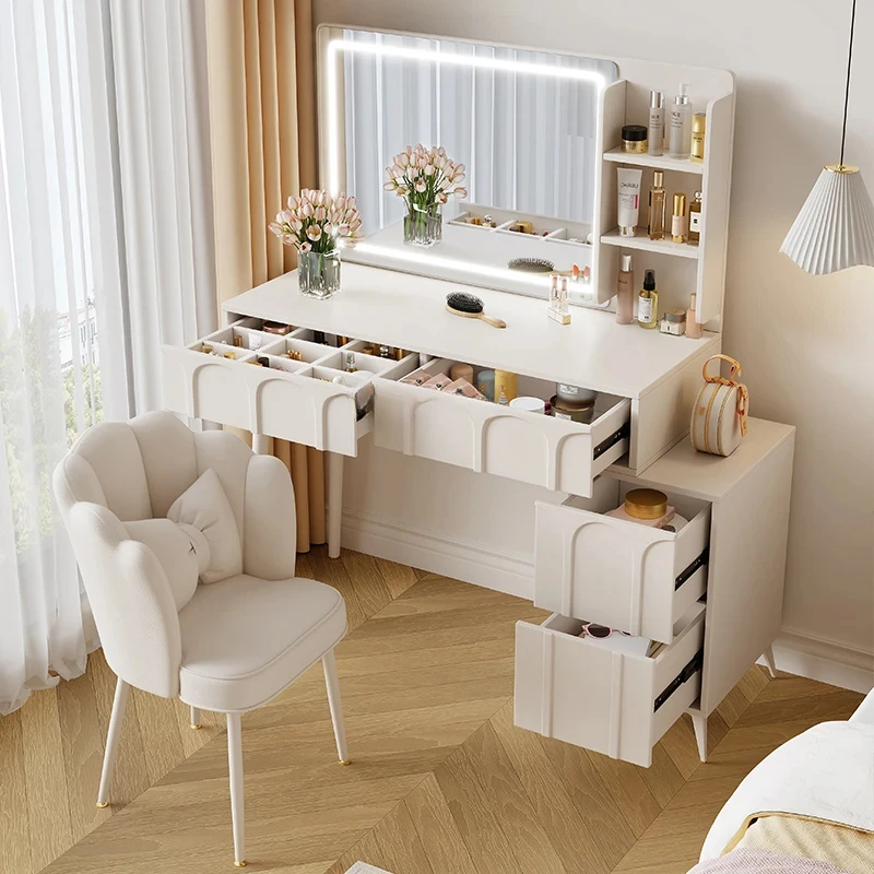 Storage Luxury Modern Makeup Table Wood Multi-color With LED Mirror Vanity Multifunctional Locker Home Bedroom Furniture