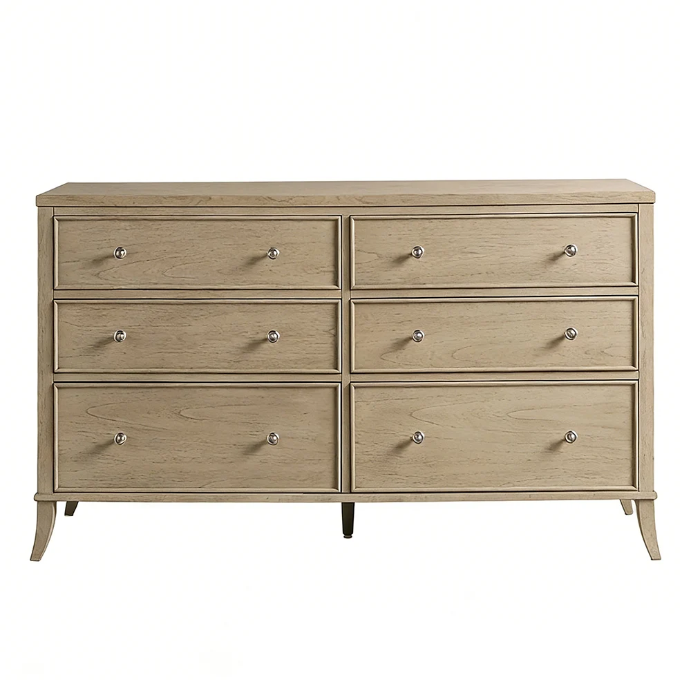 

Modern Chest of Drawer Storage Cabinet Wood Wide 6 -Drawer Dresser for Bedroom Furniture