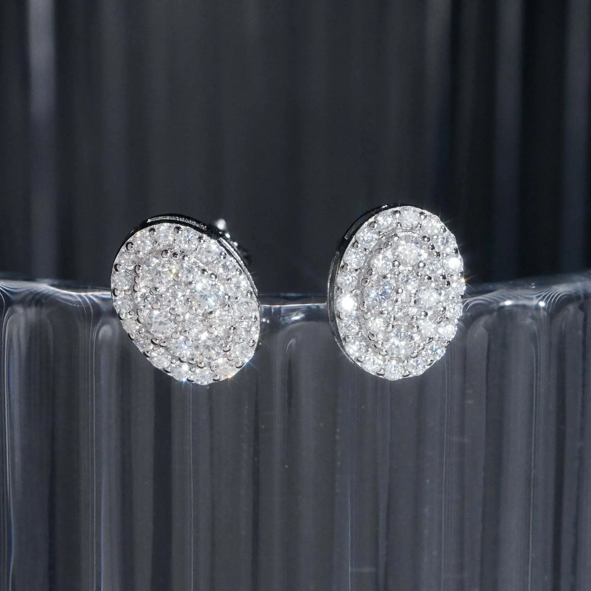 

Ювелирные изделия Iced Out овальной формы в стиле хип-хоп, тестер бриллиантов, серьги-гвоздики из стерлингового серебра 925 пробы с муассанитом