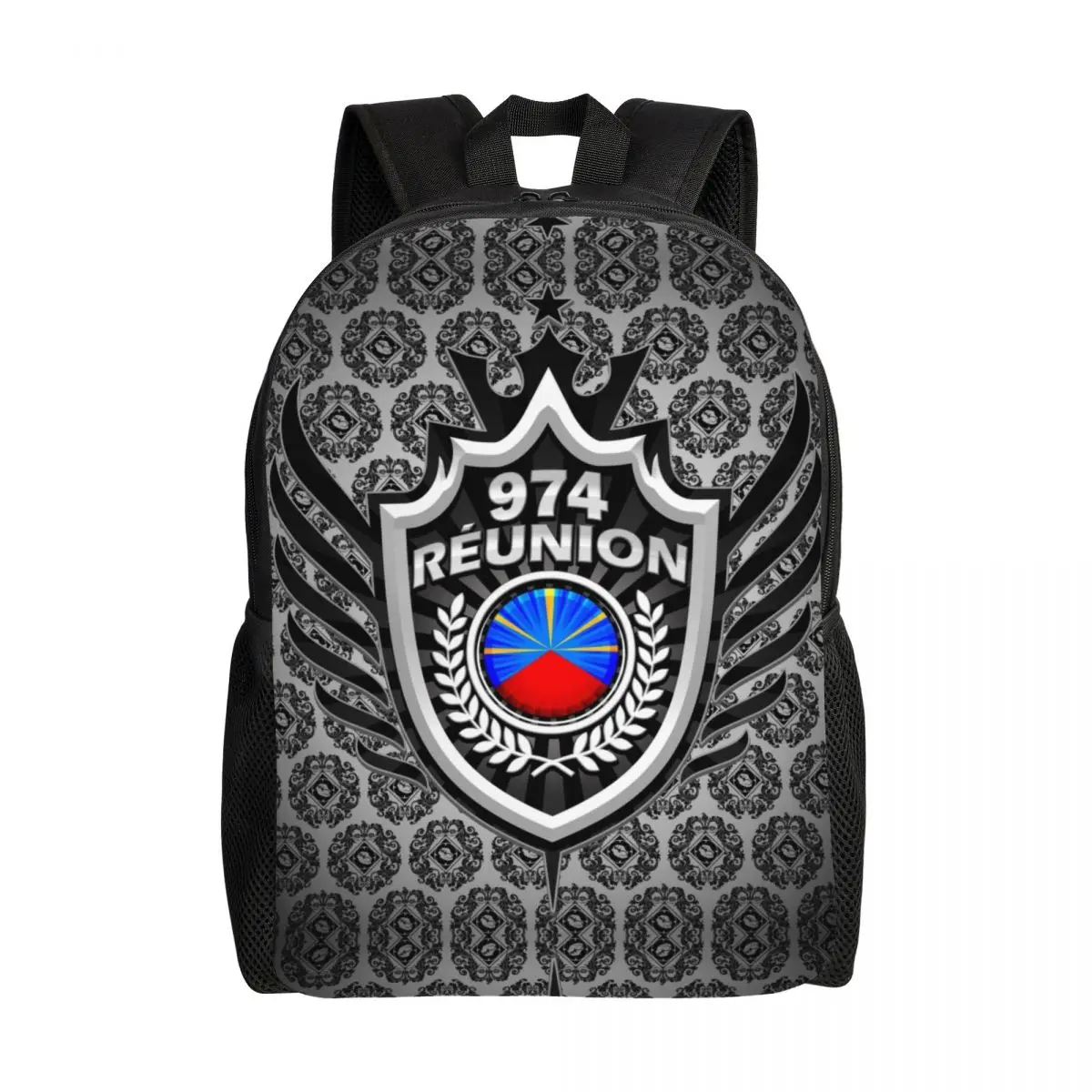 Custom 974 Reunion Coat Of Arms Backpack for Women Men Water Resistant College School Bag Printing Bookbags