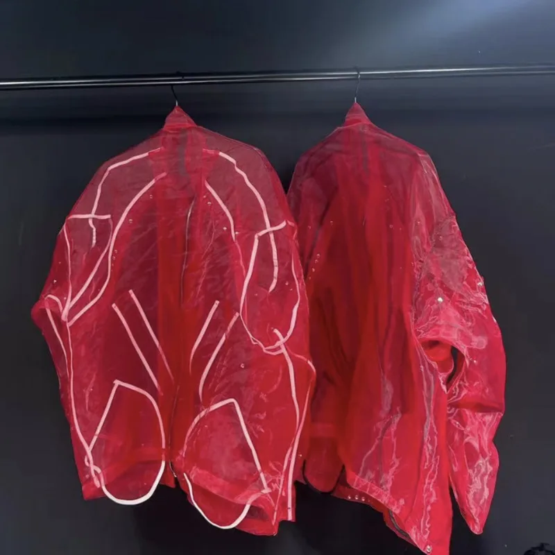 HKSH Spring Men Tide Bright Red Studded Long-Sleeved Sun Protection Jacket Light Breathable Summer New Trendy Metal Coat HK22744