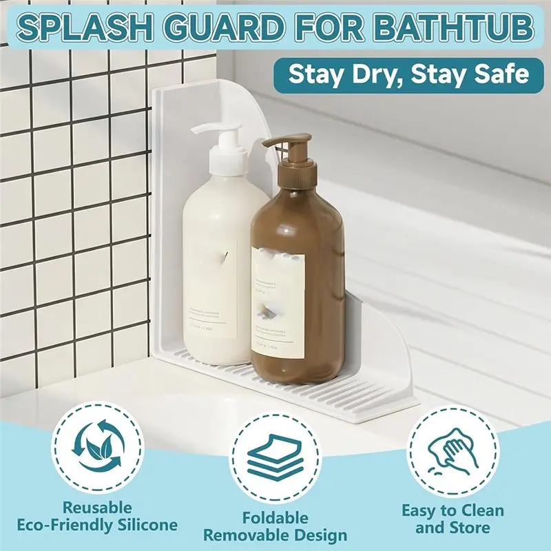 B23B Strong Suction Cup Shower Splash Guard No-Adhesive Design For Bathtub Bathroom Corner Water Blocker