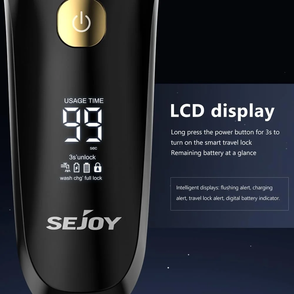 Sejoy Electric Razor for Men Foil Shaver with 3-Blade Edge Shaving Area, 7500 RPM High Speed Motor Digital Power Display Mens El