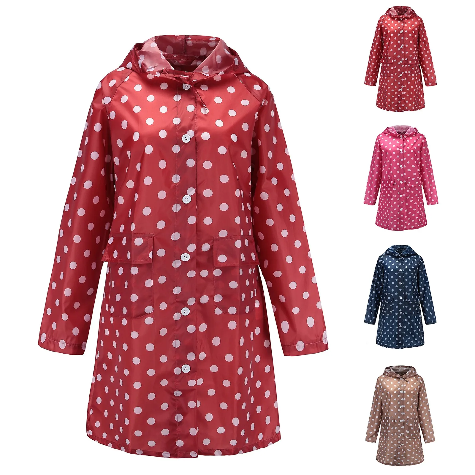 

Женская непромокаемая куртка в горошек с капюшоном, уличное водонепроницаемое ветрозащитное пальто, верхняя одежда, женский водонепроницаемый удлиненный плащ-пончо