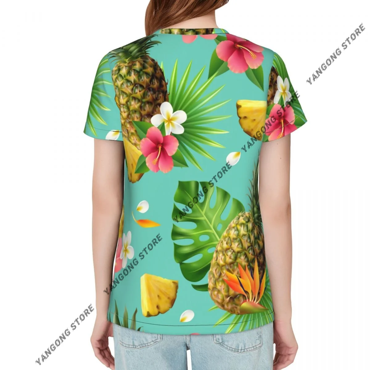 T Shirt Women Realistic Pineapple Fruit Tee Shirt Casual Round Neck Short Sleeve Streetwear Female T-Shirt