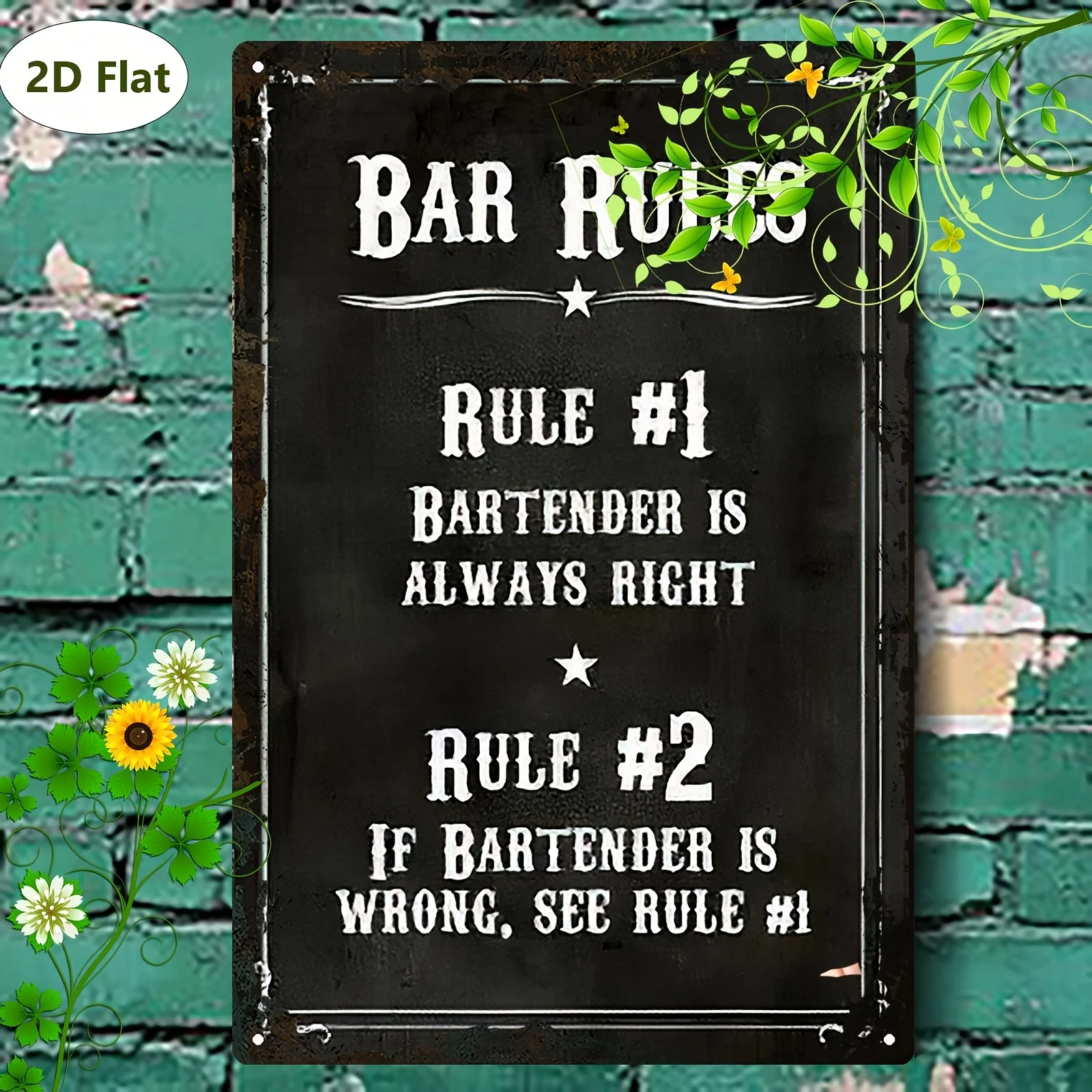2D Flat - 2D Humorous Bar Rules Metal Sign - 