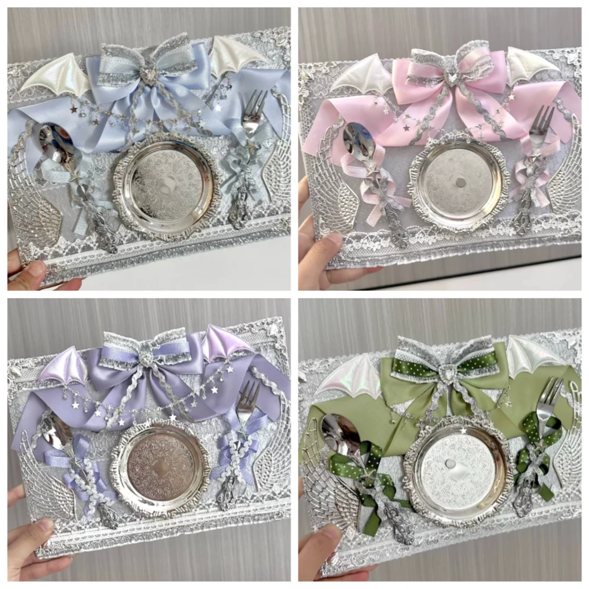 Finished Pain Board Secondary Element Dinner Plate Bow Badge Decorative Animated Cosplay Insert Board Filled Lace Ribbon Frame