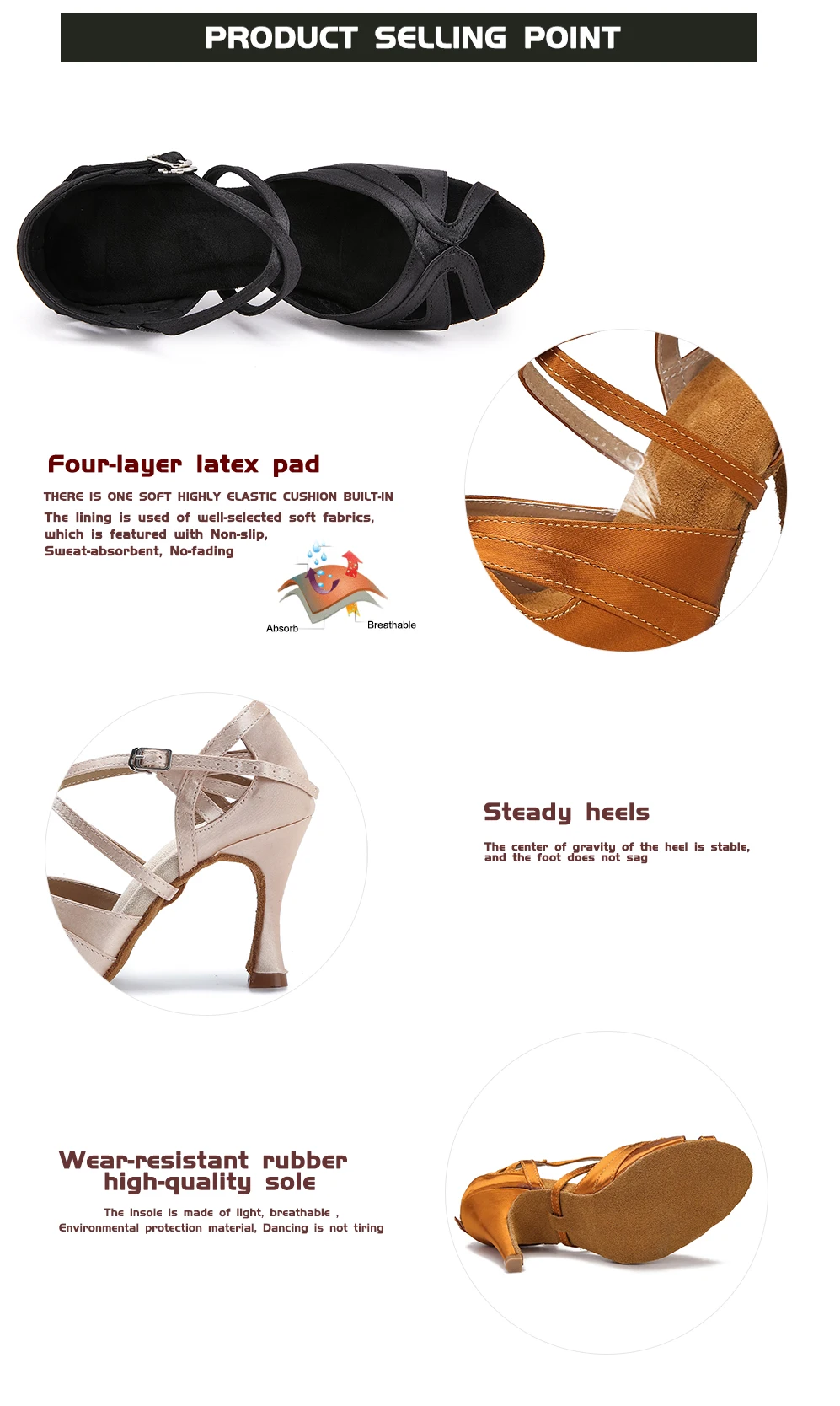 CINMIDY Damen Tanzschuhe aus schwarzem Seidensatin, Tango-Ballsaal-Tanzschuhe mit hohen Absätzen, Salsa-Übungssandalen für Mädchen und Damen, Partyschuhe – Detail 4