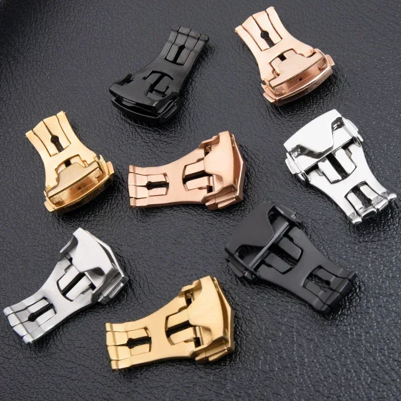 18 مللي متر 20 مللي متر نشر مشبك ساعة من الجلد المطاط حزام الساعات الأسود الفضة الذهب الصلب للطي المشبك اكسسوارات لحزام أوميغا