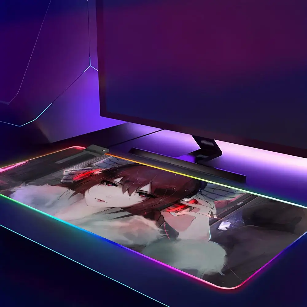 Anime girl wearing headphones Mouse Pad Animation Games Beautiful RGB Gaming Mouse Pad HD Gamer Large LED Light PC Computer pad