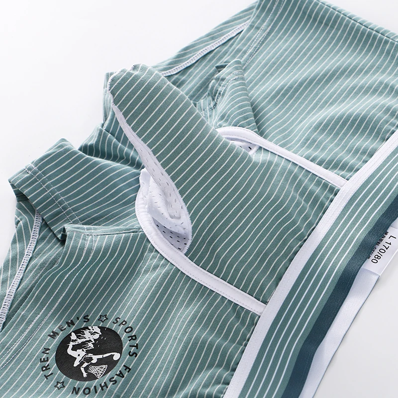 Mens Cotton Elephant Trunk Pouch Boxer Briefs Breathable Striped Underwear Comfortable Bulge Support Separate Pouch Underpants