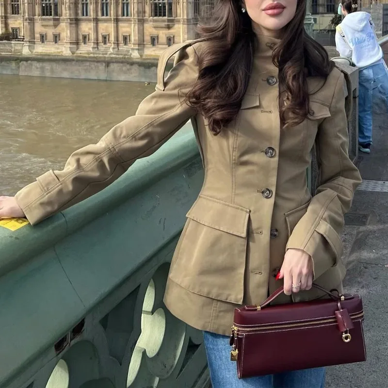 European American Style Autumn New Design Tooling Coat Women's Retro Jacket Has Exquisite Personality Simple Casual Fashion