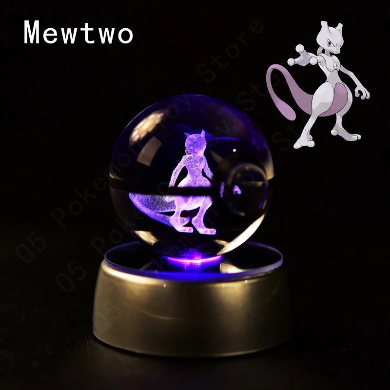 Pokemon Crystal Ball 3D Pikachu Mewtwo Mew Gengar Nachtlampje Lampvoet Pokeball Crystal Pokemon Glazen Bal Figuur Verjaardagscadeau