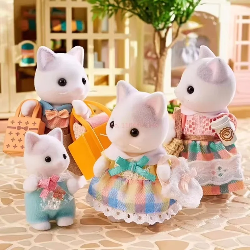 Nieuwe Collectie Sylvanian Families Latte Kat Familie Set Scenario Pop Anime Meisje Speelhuis Speelgoed Kamer Decoratie Kid Verjaardagscadeau