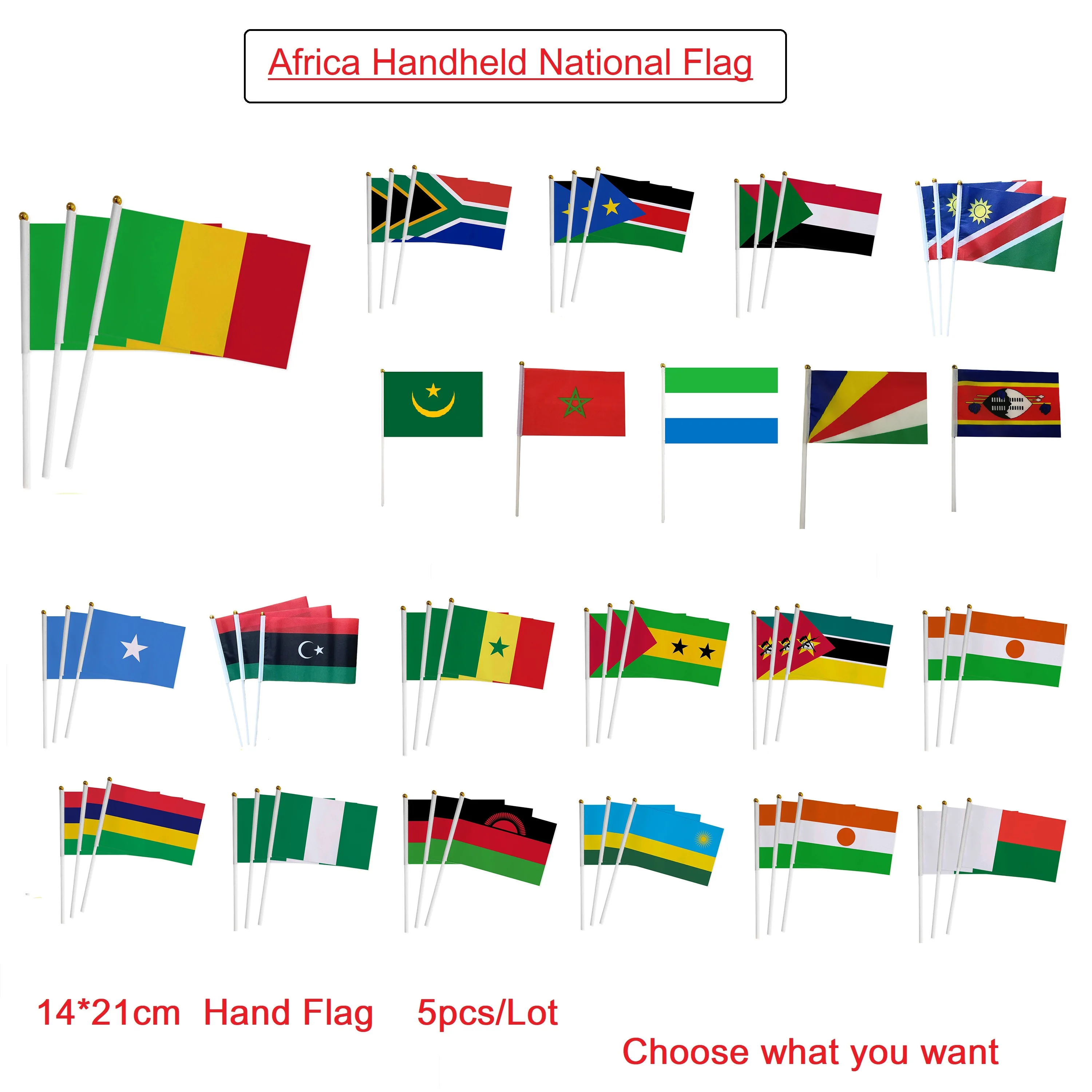 Handheld Flag of African Countries Mali/Senegal/Nigeria/Sierra Leone/Somalia/Comoros 14x21cm Polyester Waving Flag with Stick