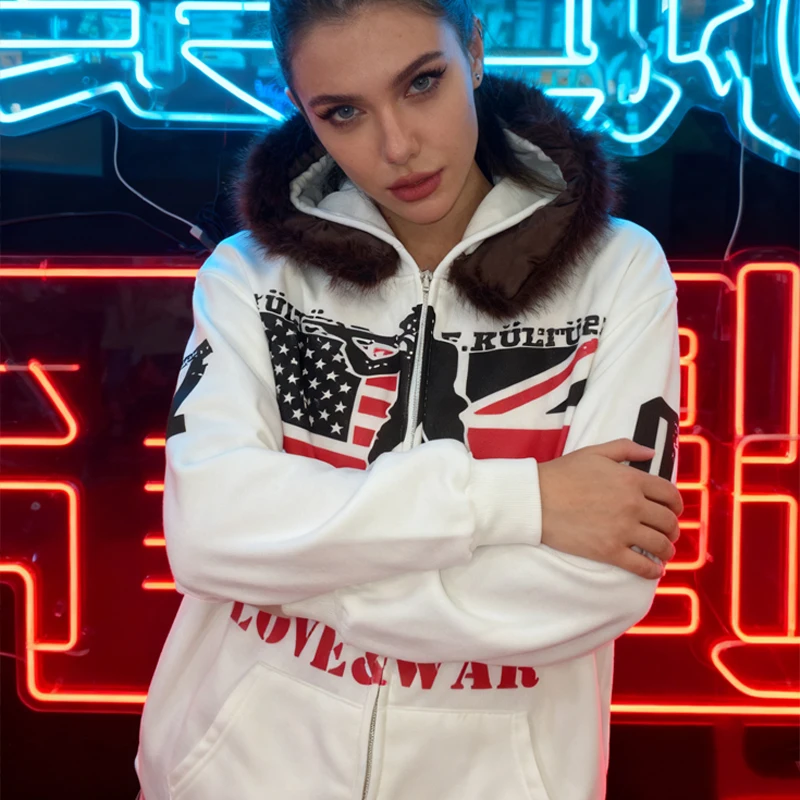 2000 الخريف/الشتاء جديد القوطية نمط الترفيه في الهواء الطلق الدافئة والرياح العلم الوطني نمط أفخم قبعة الفن مطبوعة هوديي أفخم #5