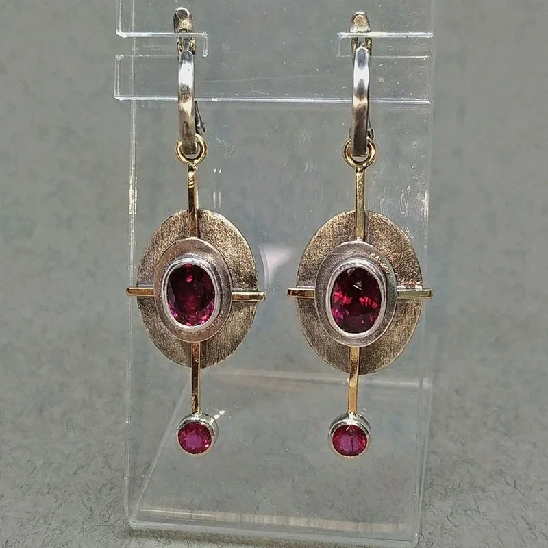 Vintage Red Stone Dangle Earrings for Women Tribal Cross Design Oval Antique Metal Statement Earrings Jewelry