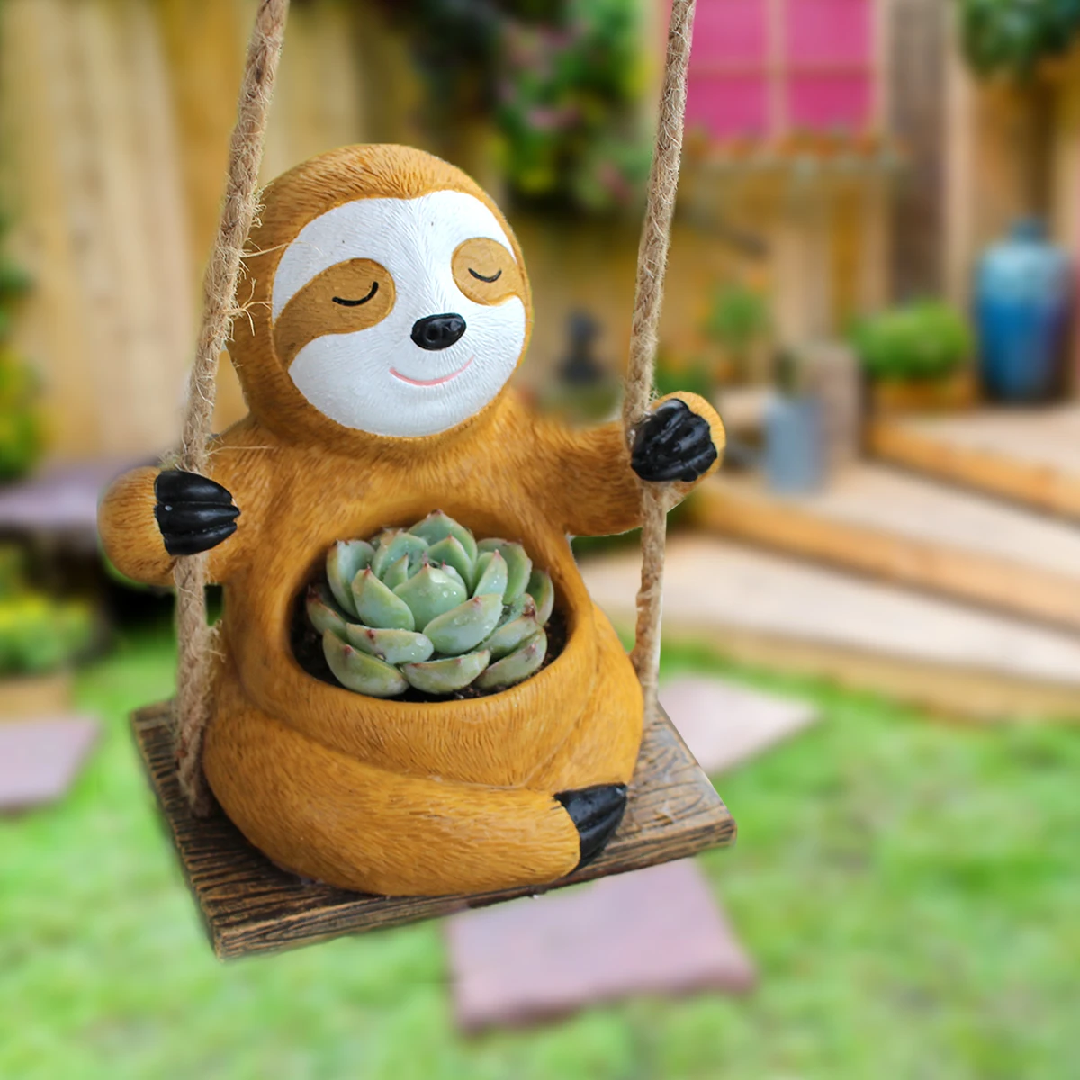 Resin Hanging Sloth Flowerpot，Decoration Suitable for Courtyard, Garden, Balcony，Valentine's Day Gift，A Birthday Present