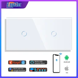 Bingoelec 2Gang Smart Wifi Control Touch Switch 157mm Double Wall Smart Light Switches Crystal Class Panel Switches With Neutral