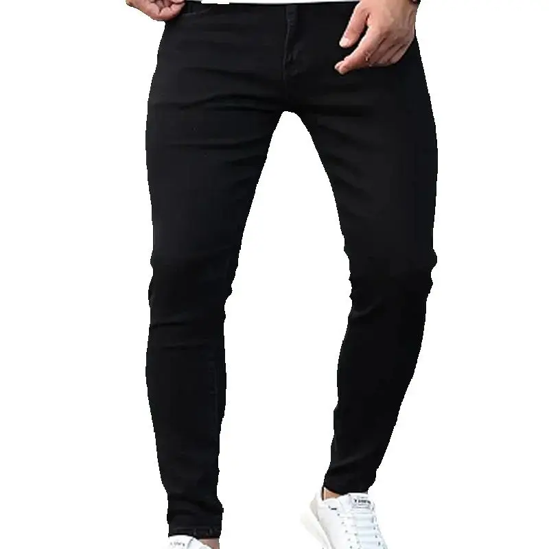 

Мужская узкая повседневная джинсовая ткань, стираная джинсовая ткань, модная однотонная джинсовая ткань, эластичный джинс