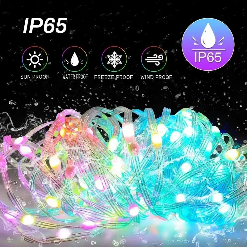 15M RGB Christmas Tree Decoration Light String Outdoor Garden Garland USB Bluetooth APP Fairy Lights Strings Holidays