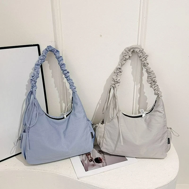 

Large Capacity New Women Bag Casual Pleated Drawstring 2025 Fashion Single Shoulder Tote Commuter Crossbody Versatile Nylon Bags