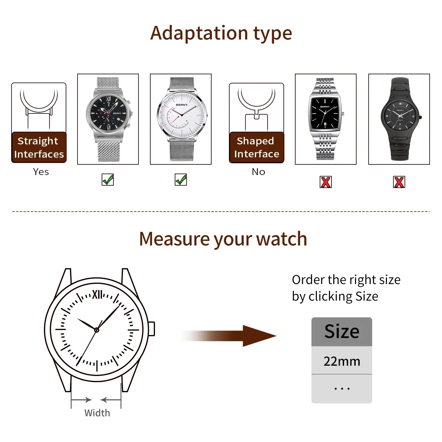 BERNY 18/20/22mm Watch strap Stainless Steel Mesh Strap Rough Woven Grain Watch replace Band Skin Breathable Watch Accessories