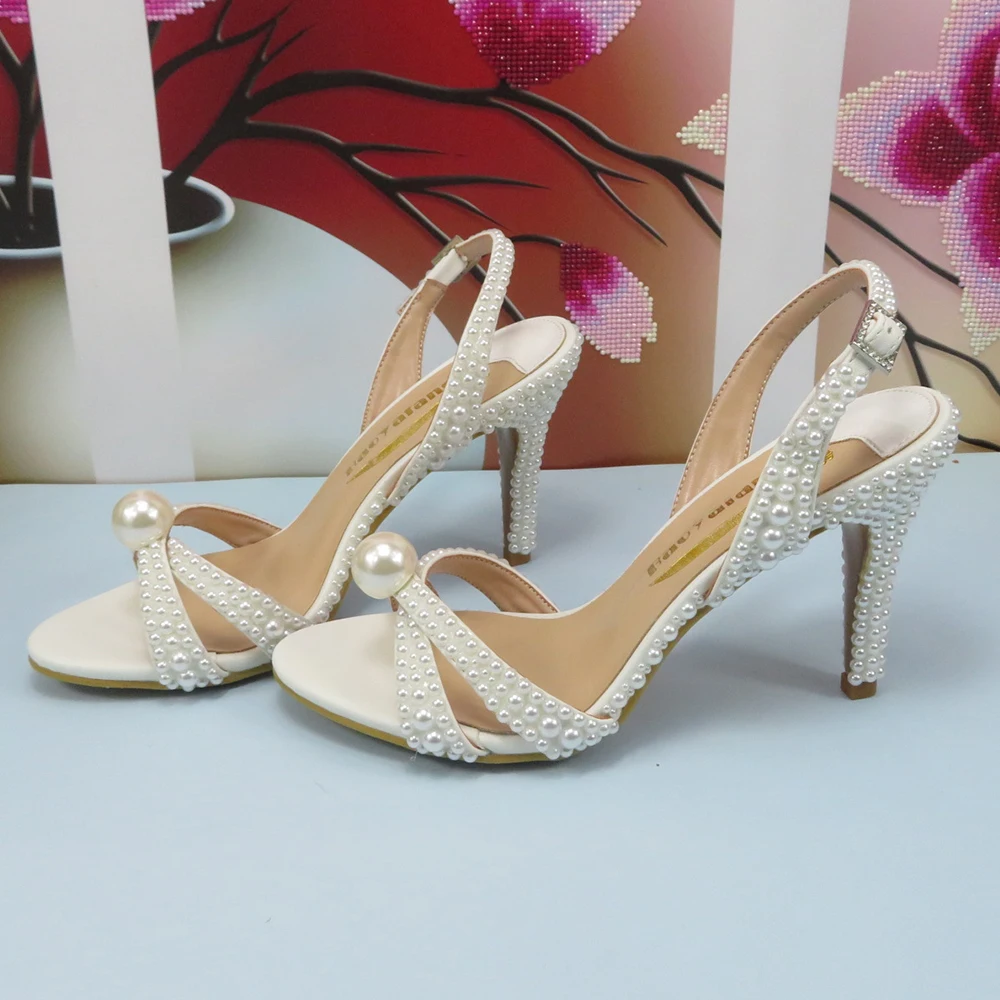 Summer New Arrival White Female Sandals Bridal shoes bag set woman Fashion Thin Heel Big Pearl Girls fashion Sandals party Shoes