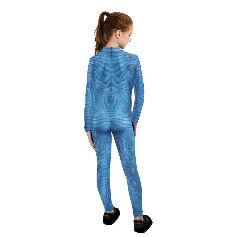 Girl Avatar Zentai Cosplay Costumes Kids Swimsuit Dress Fantasia Superhero Jumpsuits Tight Disguise Carnival Clothes