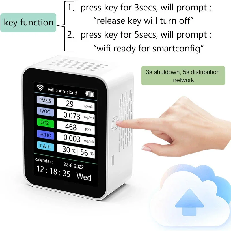 New Tuya WiFi 6 In 1 Multifunctional Detector Portable Air Quality Detector TVOC CO2 Gases CH2O Temperature Humidity Detecting