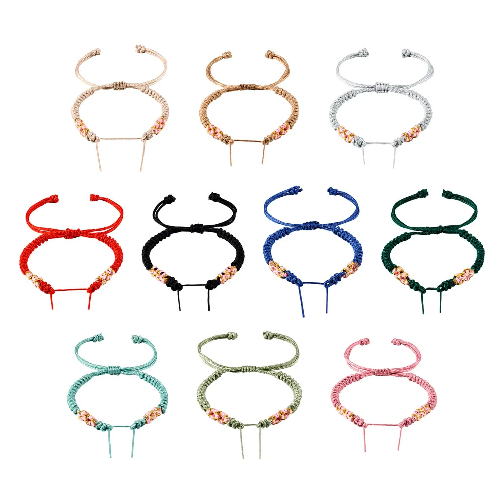 10Pcs Mixed Peach Blossom Knot Bracelet Adjustable Nylon Cord Braided Bracelet DIY Jewelry Making Gift 4-7/8~10-7/8 inch