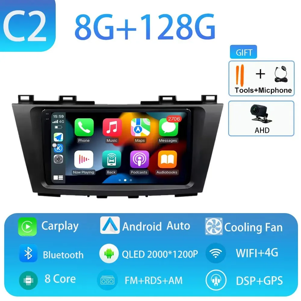 Android 15 Carplay Auto voor Mazda 5 CW 2011 2012 2013 Multimedia Autoradio Navigatie Speler Video WIFI + 4G DSP Geen 2Din DVD