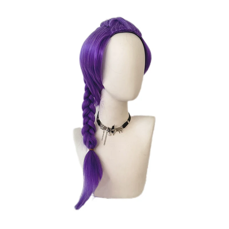Kpop コスプレウィッグ、女の子に適しています、アニメスタイル、紫と黒のロングヘア、合成織りウィッグ、コスチューム小道具