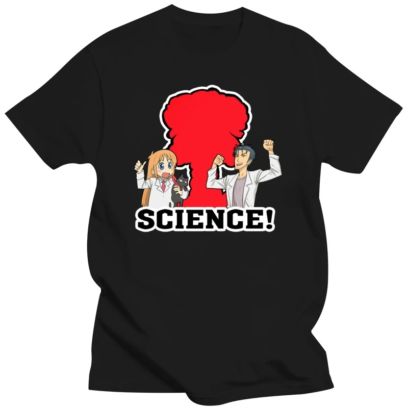 Nichijou Science Teacher Anime Manga Men's Black T-Shirt Size S-3XL 100% Cotton Print T Shirt Men Harajuku Top Tee Plus Size