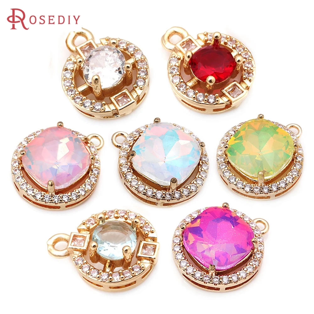 Colgantes Redondos de Latón con Zirconia y Cristal, Color Oro 18K, para Collares y Pendientes, Accesorios de Joyería DIY, Sitio Web Oficial de Rosediy