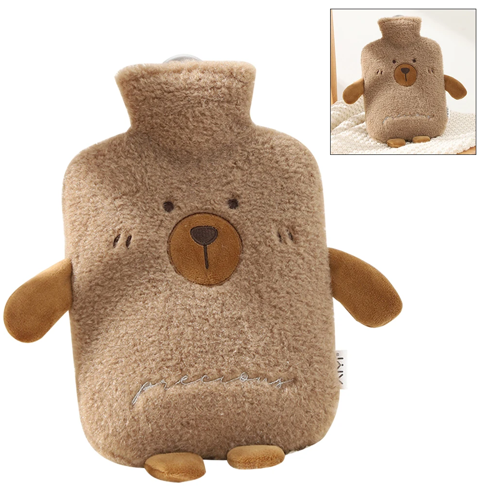 Cute Hot Water Bottle Bag 500ml/1000ml Warm Belly Instant Hot Pack Removable Winter Water Heating Pad Cartoon for Family Friends