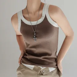 Knitted Ribbed Cotton Camisole for Women Korea Stylish Summer Tops and Tees Basic Undershirt Outerwear Breathable Camis C4885