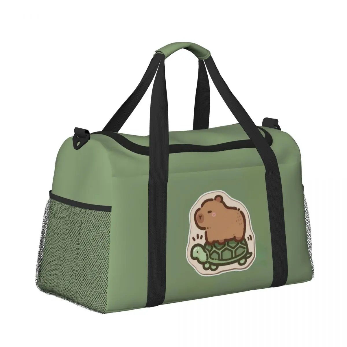 Capybara Riding A Turtle Portable Travel Bag,Large capacity sports Gym Bag, Lightweight carry on Luggage Duffle Bag coach Bag