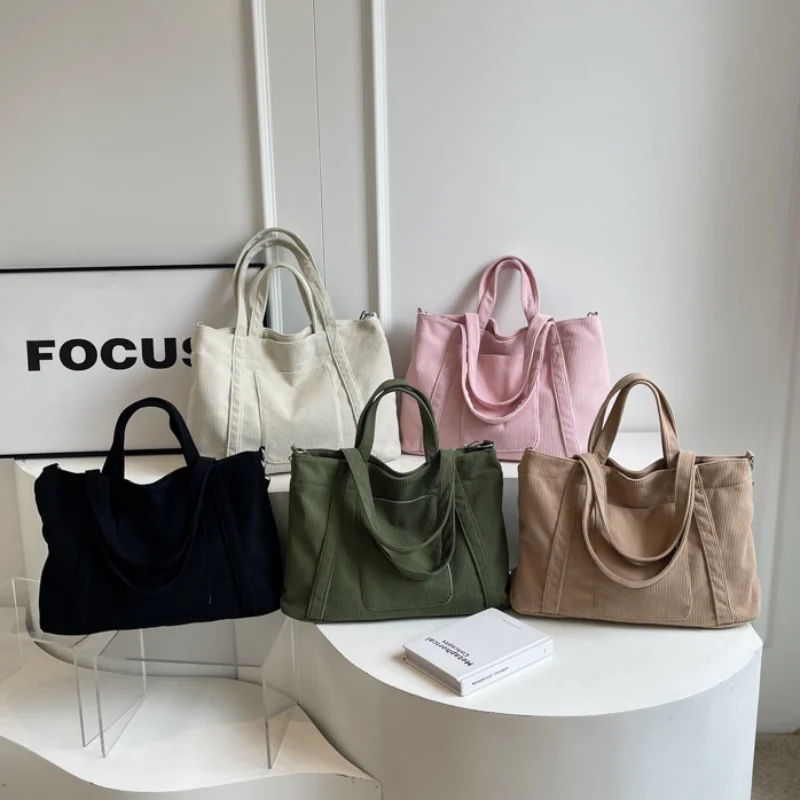 Female New Casual Shoulder Bag Simple Design Large Capacity Commuter Handle Bag Fashion  Corduroy Tote Crossbody Bag