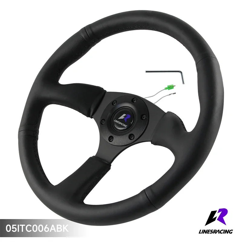 

Black Racing Steering Wheel 350mm 13.8" Microfiber Leather Comfort Grip Aluminum Matte 5mm Classic Horn Kit 6 bolts Universal