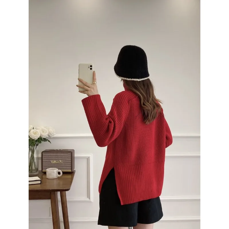 TRAF ZR Ins Red Turtleneck Pullovers Women 2024 Women\'s Winter Sweater Knit Y2k Knitwears Ladies 2023 Knitted Long Sleeve Top